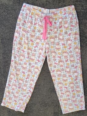 Hello Kitty Sanrio Fleece Pajama Sleep Pants Soft Easter Bunny Large Lounge Cozy
